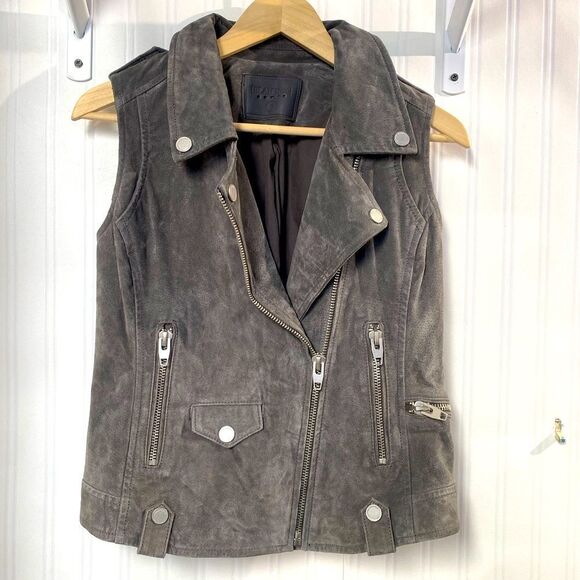BLANK NYC LEATHER Gray Sleeveless Biker Jacket SZ S - Picture 1 of 5